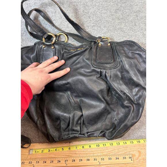 Miu Miu Shoulder Handbag Womens Black Leather 197 Hobo Classic - Picture 9 of 12